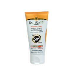تصویر کرم ضد آفتاب رنگی سان سیف +SPF50 فاقد جاذب های شیمیایی مناسب پوست حساس ۵۰ میلی لیتر