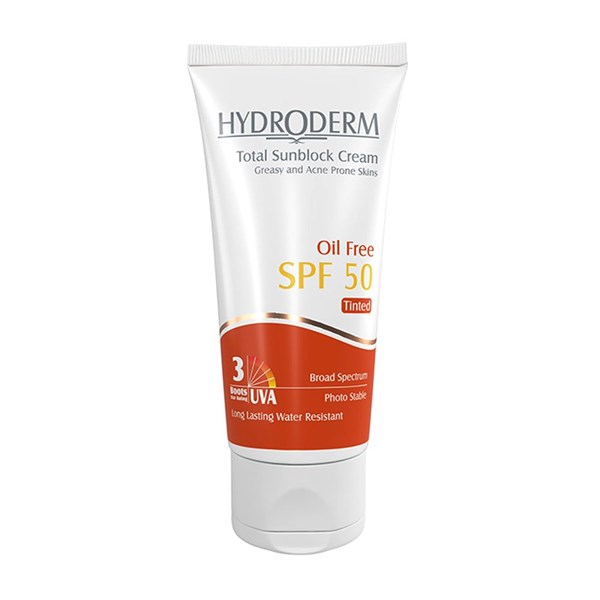 تصویر ضد آفتاب رنگی فاقد چربی SPF50 هیدرودرم(بژ متوسط)
